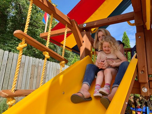 Mum on climbing frame