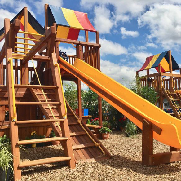 wooden climbing frame &amp; slide